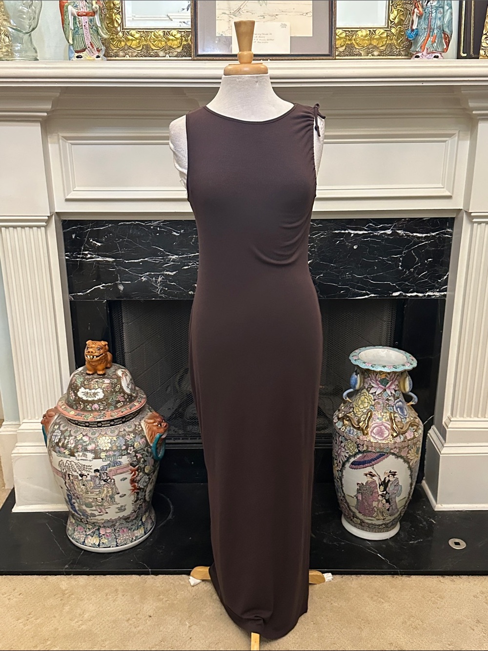 Sleek Sleeveless Chocolate Brown Maxi Dress